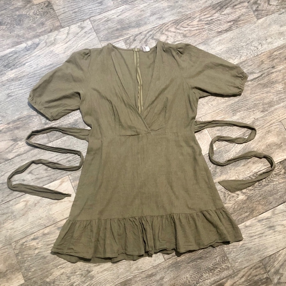 Khaki Green Wrap Dress
